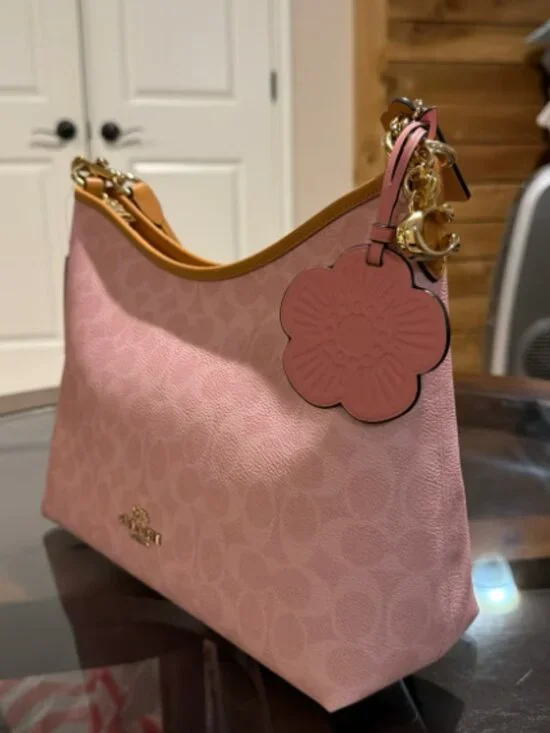 NWT Coach Gold/Powder Pink Laurel Shoulder Bag With Charms CEL12 - Picture 2 of 4